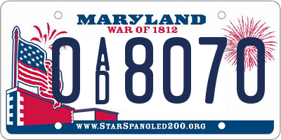 MD license plate 0AD8070