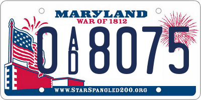 MD license plate 0AD8075