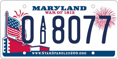 MD license plate 0AD8077