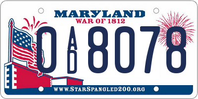 MD license plate 0AD8078