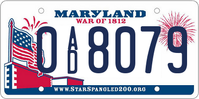 MD license plate 0AD8079