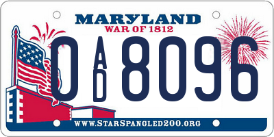 MD license plate 0AD8096