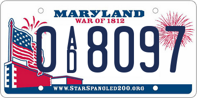 MD license plate 0AD8097