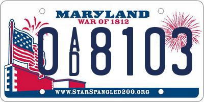 MD license plate 0AD8103
