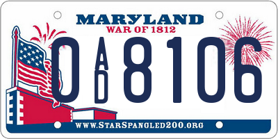 MD license plate 0AD8106