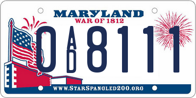 MD license plate 0AD8111