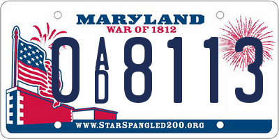 MD license plate 0AD8113