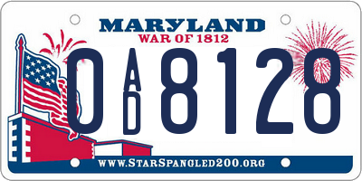 MD license plate 0AD8128