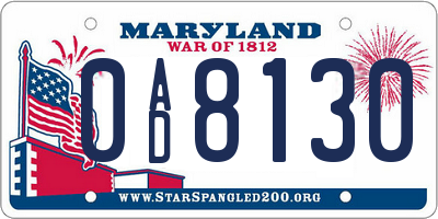 MD license plate 0AD8130
