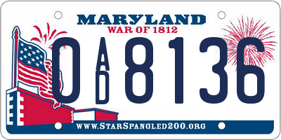 MD license plate 0AD8136