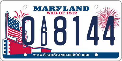 MD license plate 0AD8144