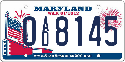 MD license plate 0AD8145