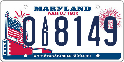 MD license plate 0AD8149