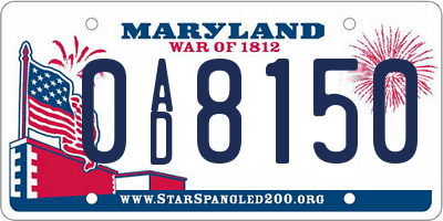 MD license plate 0AD8150