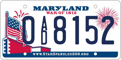 MD license plate 0AD8152