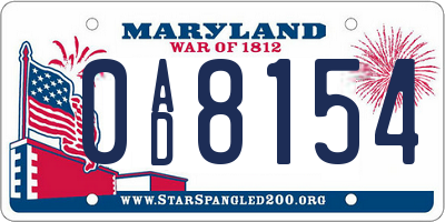 MD license plate 0AD8154