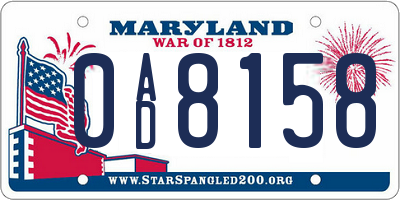 MD license plate 0AD8158