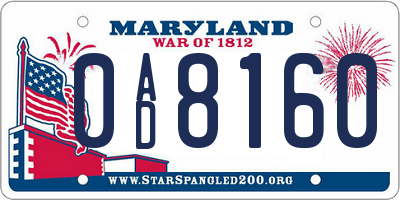 MD license plate 0AD8160