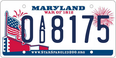 MD license plate 0AD8175