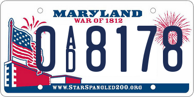 MD license plate 0AD8178