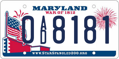 MD license plate 0AD8181
