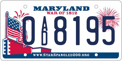 MD license plate 0AD8195