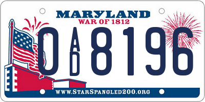MD license plate 0AD8196