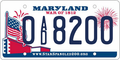 MD license plate 0AD8200