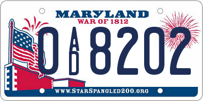 MD license plate 0AD8202