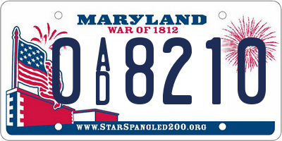 MD license plate 0AD8210