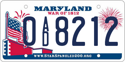 MD license plate 0AD8212