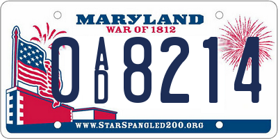 MD license plate 0AD8214