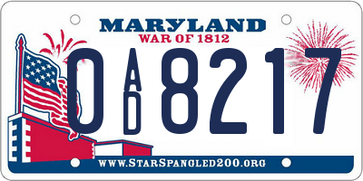 MD license plate 0AD8217