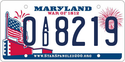 MD license plate 0AD8219