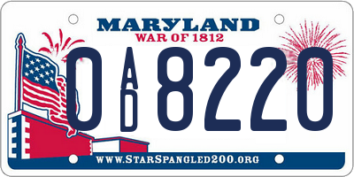 MD license plate 0AD8220