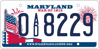 MD license plate 0AD8229