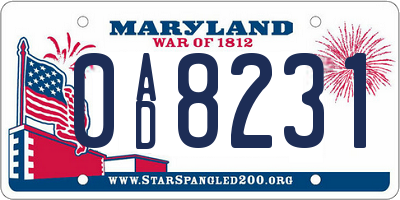 MD license plate 0AD8231