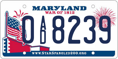 MD license plate 0AD8239
