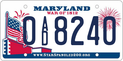 MD license plate 0AD8240