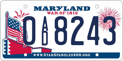 MD license plate 0AD8243