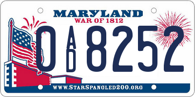 MD license plate 0AD8252