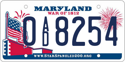 MD license plate 0AD8254