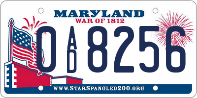 MD license plate 0AD8256