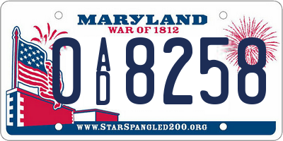 MD license plate 0AD8258