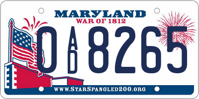 MD license plate 0AD8265
