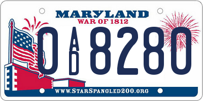 MD license plate 0AD8280