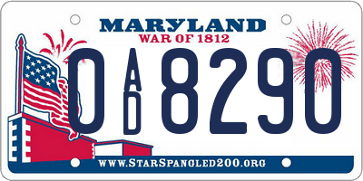 MD license plate 0AD8290
