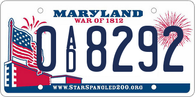 MD license plate 0AD8292