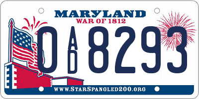 MD license plate 0AD8293
