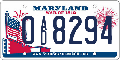 MD license plate 0AD8294